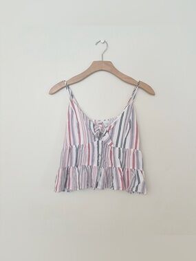 Jun & Ivy Striped Ruffle Tie-Front Cami Tank Top Womens Sz Medium White Red Blue